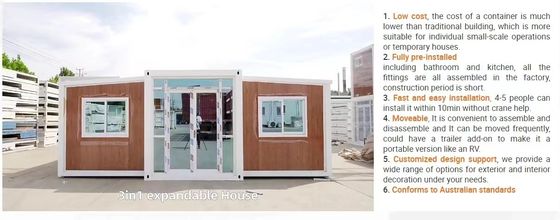 Maison de conteneurs préfabriquée moderne multifonctionnelle avec 2 chambres à coucher extensibles
